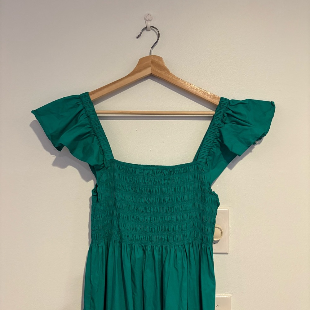 Tuckernuck‎ || O.P.T. Tuscany Smocked Ruffle Midi Dress Green Large - Picture 3 of 9